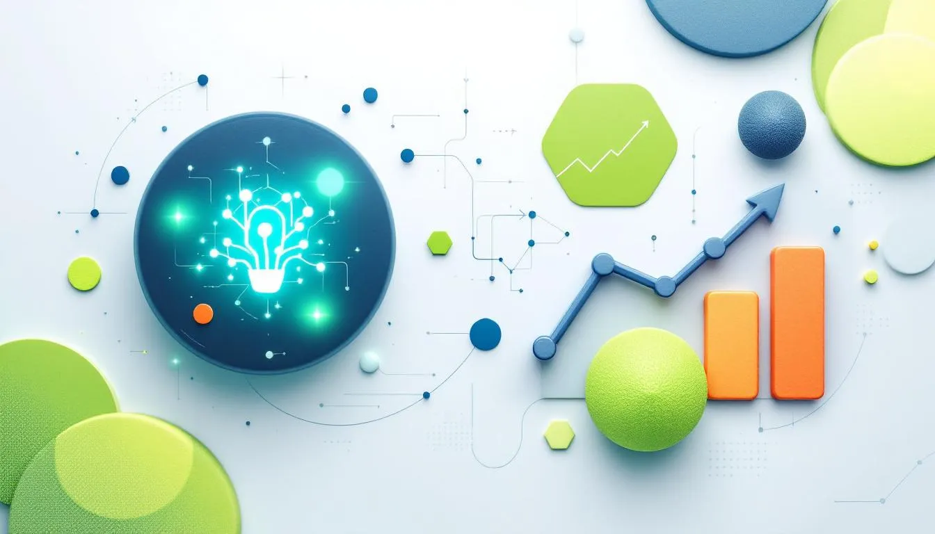The image depicts a visually engaging graphic illustrating various AI-powered marketing strategies, showcasing elements like data analysis, customer engagement, and social media campaigns. It emphasizes the role of AI technologies in automating marketing tasks and enhancing digital marketing efforts for professionals in the marketing industry.