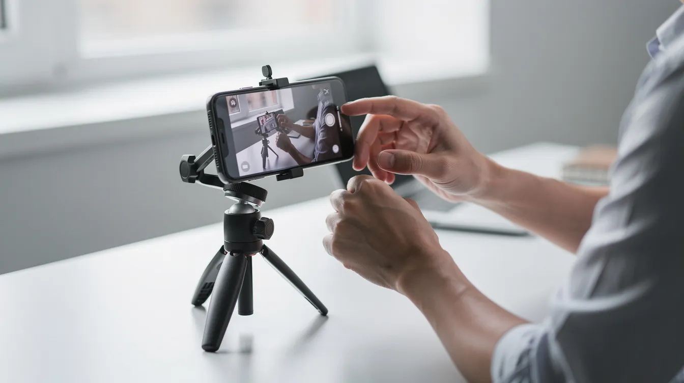 Paid Social Media Advertising: Platforms, Strategy & ROI in 2026 5 A person is filming a product demonstration using a smartphone mounted on a small tripod, showcasing the product for potential customers. This setup is ideal for creating engaging video ads for social media advertising campaigns aimed at increasing brand visibility and driving traffic.